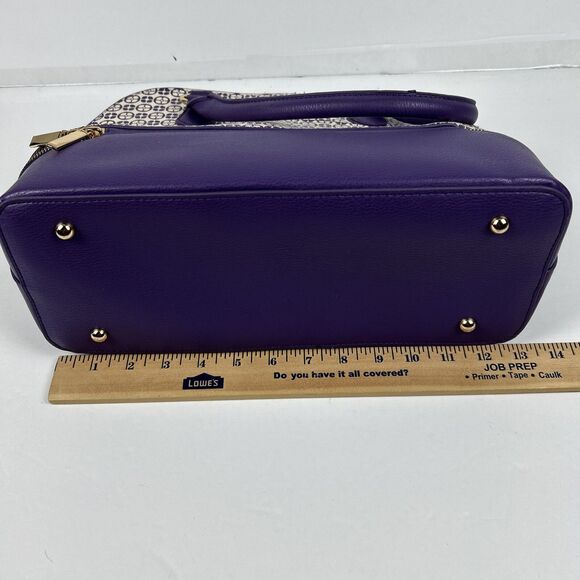 Iman Global Chic Logo Print Dome Satchel Handbag Purse Purple Gold Trim Ivory - Picture 16 of 16